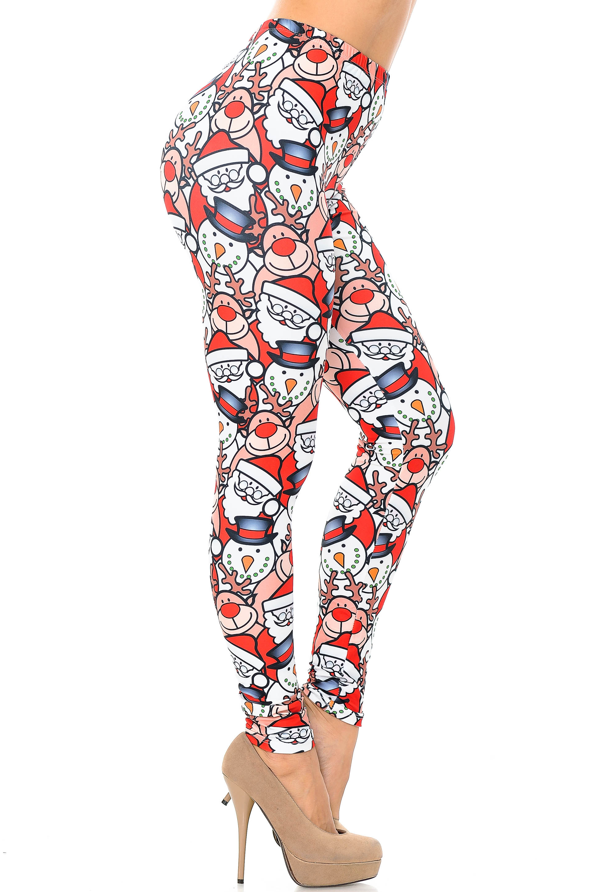 Wholesale Creamy Soft Frosty Santa Rudolph Extra Plus Size Leggings - 3X-5X - USA Fashion