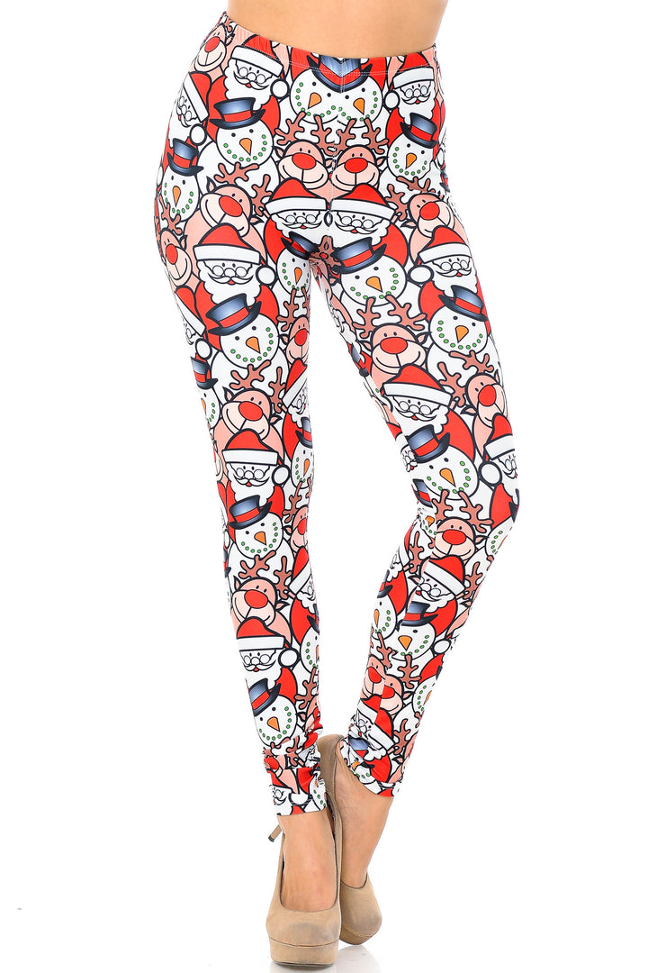 Wholesale Creamy Soft Frosty Santa Rudolph Extra Plus Size Leggings - 3X-5X - USA Fashion
