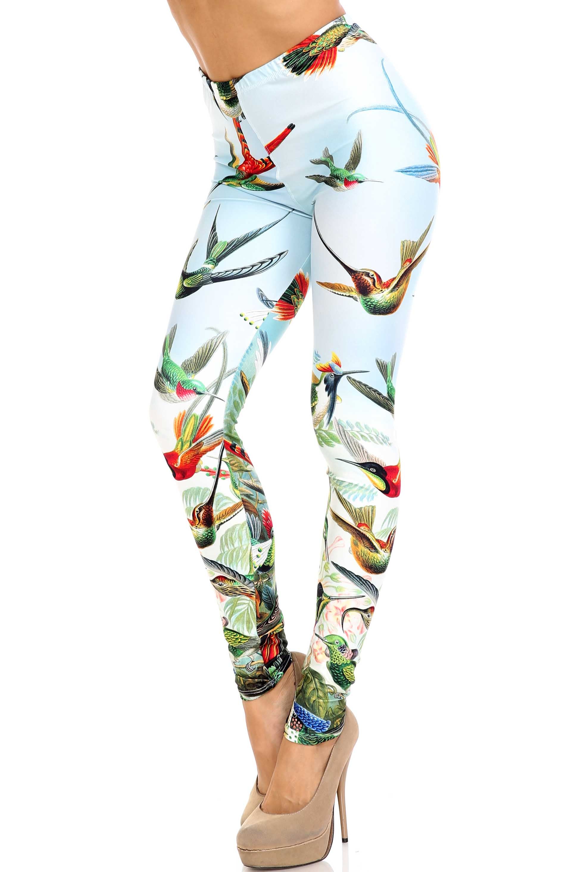 Wholesale Creamy Soft Happy Hummingbirds Extra Plus Size Leggings - 3X-5X - USA Fashion