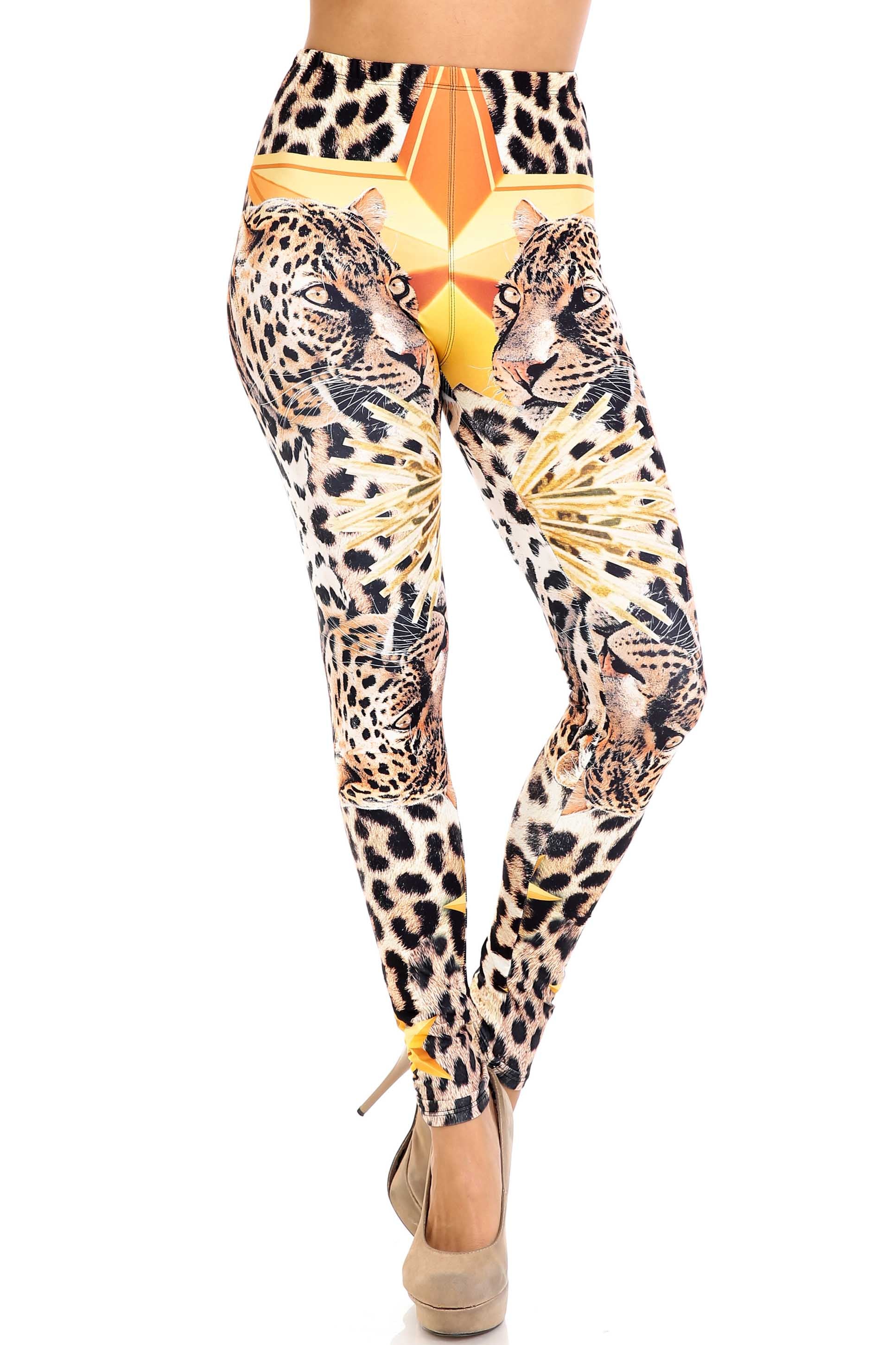 Wholesale Creamy Soft Leopard Star Extra Plus Size Leggings - 3X-5X - USA Fashion