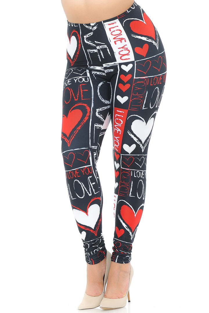 Wholesale Creamy Soft Heart and Love Extra Plus Size Leggings - USA Fashion