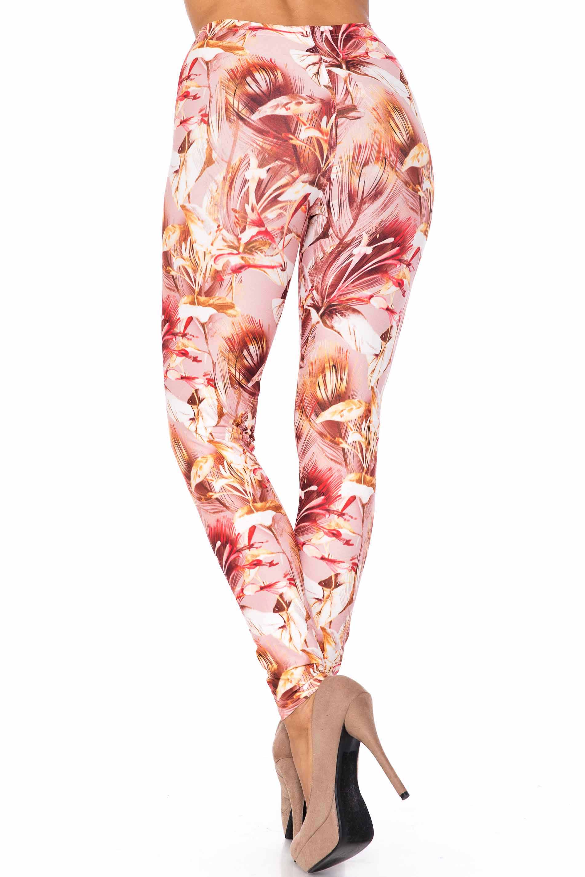 Wholesale Creamy Soft Mocha Floral Extra Plus Size Leggings - 3X-5X - USA Fashion