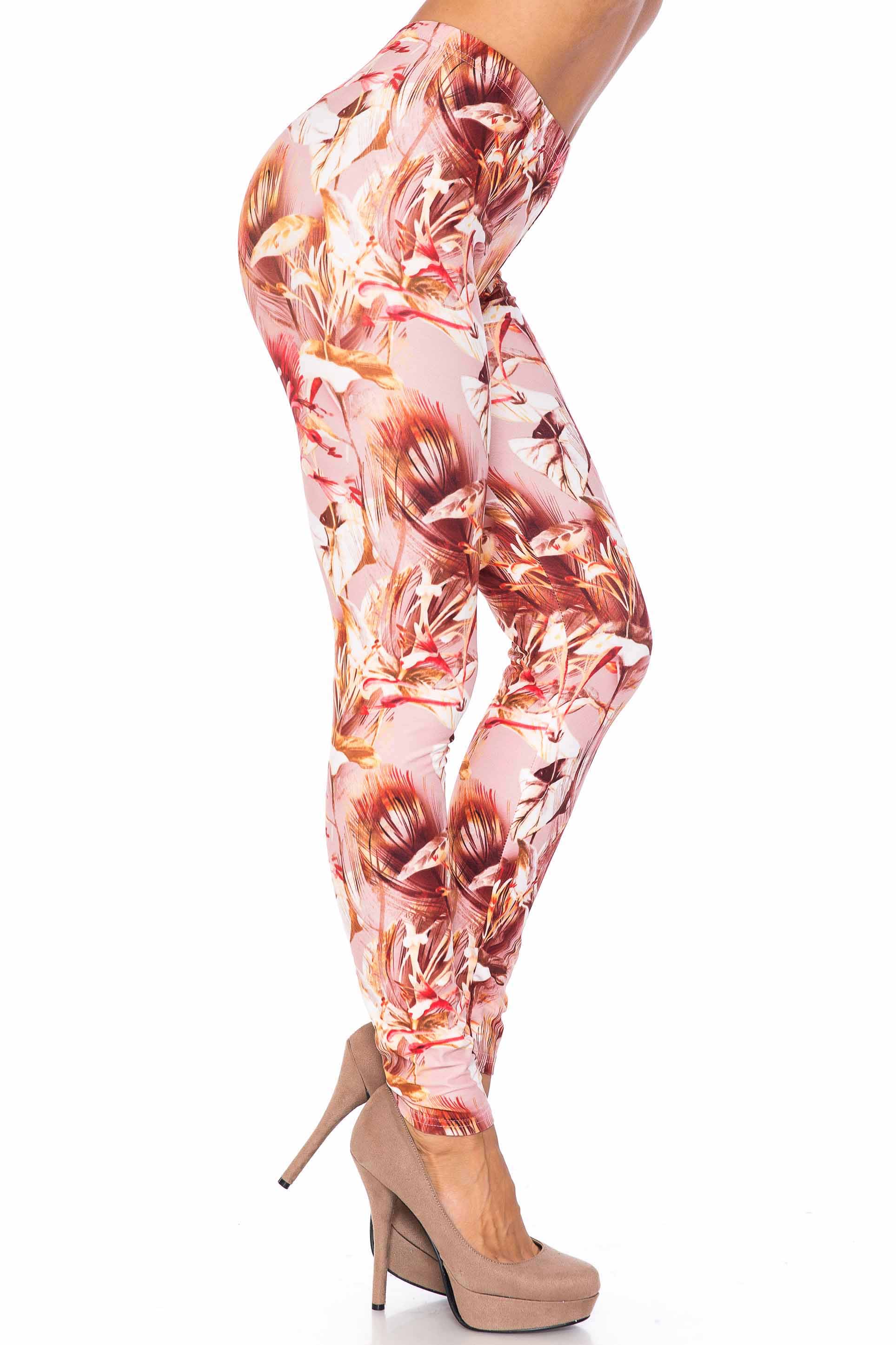 Wholesale Creamy Soft Mocha Floral Extra Plus Size Leggings - 3X-5X - USA Fashion