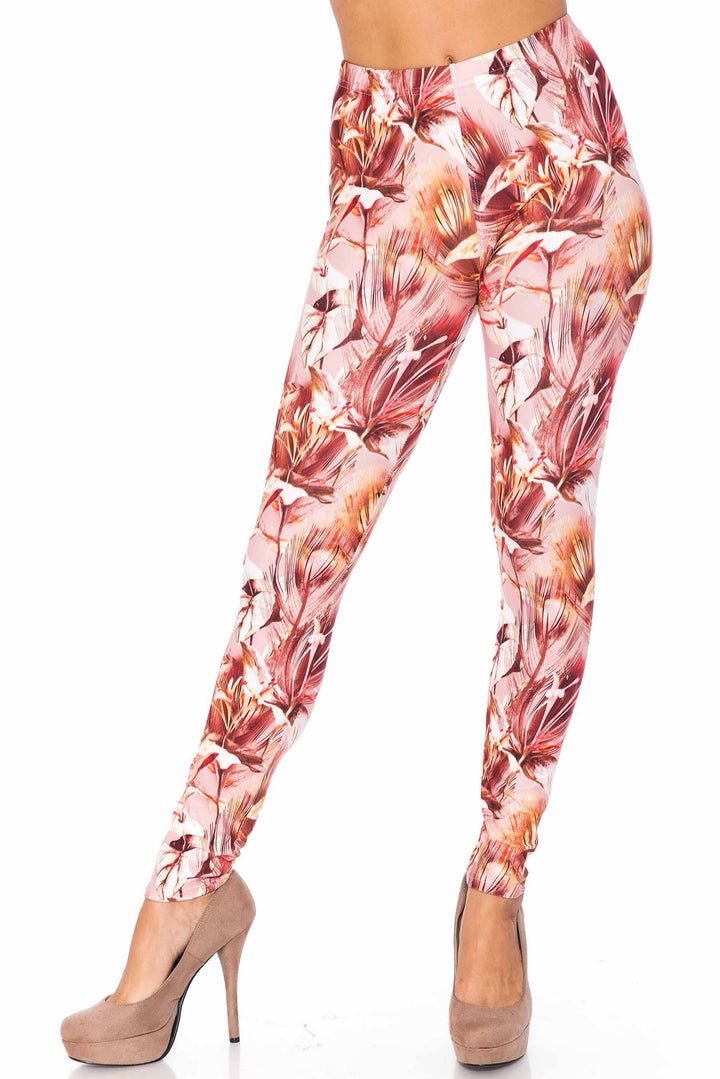 Wholesale Creamy Soft Mocha Floral Extra Plus Size Leggings - 3X-5X - USA Fashion