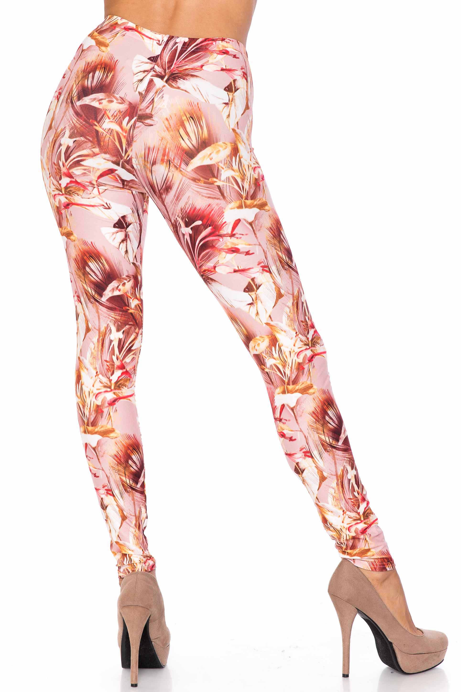 Wholesale Creamy Soft Mocha Floral Extra Plus Size Leggings - 3X-5X - USA Fashion