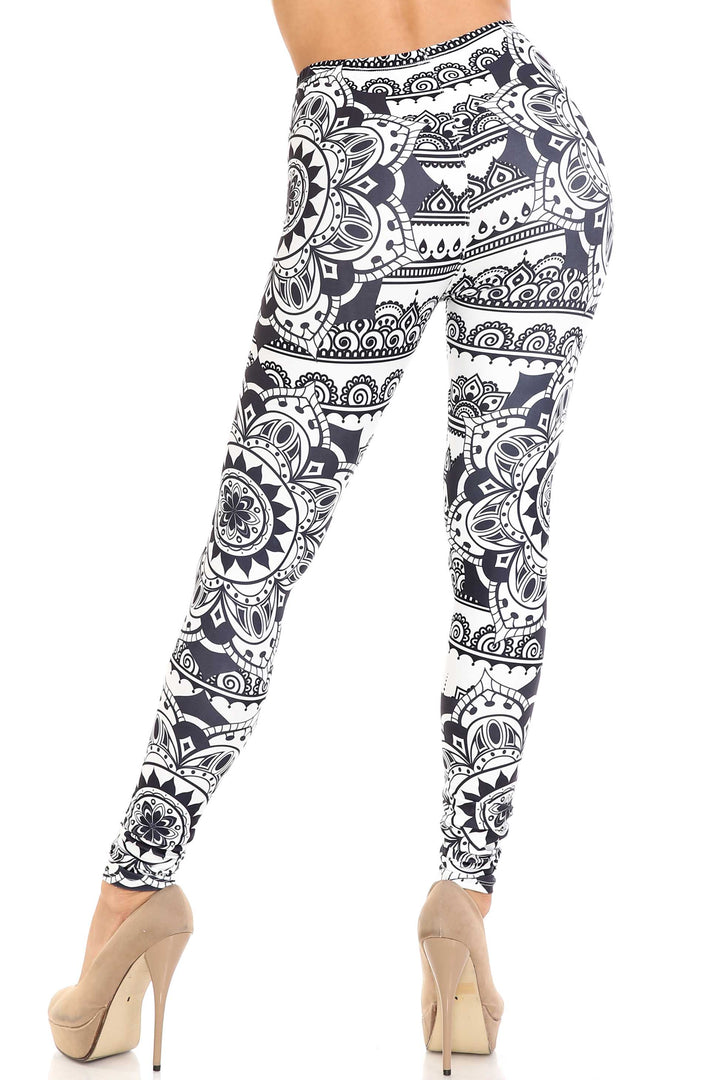 Wholesale Creamy Soft Monochrome Mandala Extra Plus Size Leggings - 3X-5X - By USA Fashion