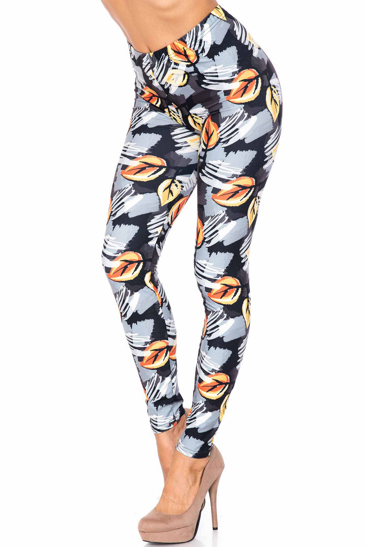 Wholesale Creamy Soft Orange Leaf Breeze Extra Plus Size Leggings - 3X-5X - USA Fashion