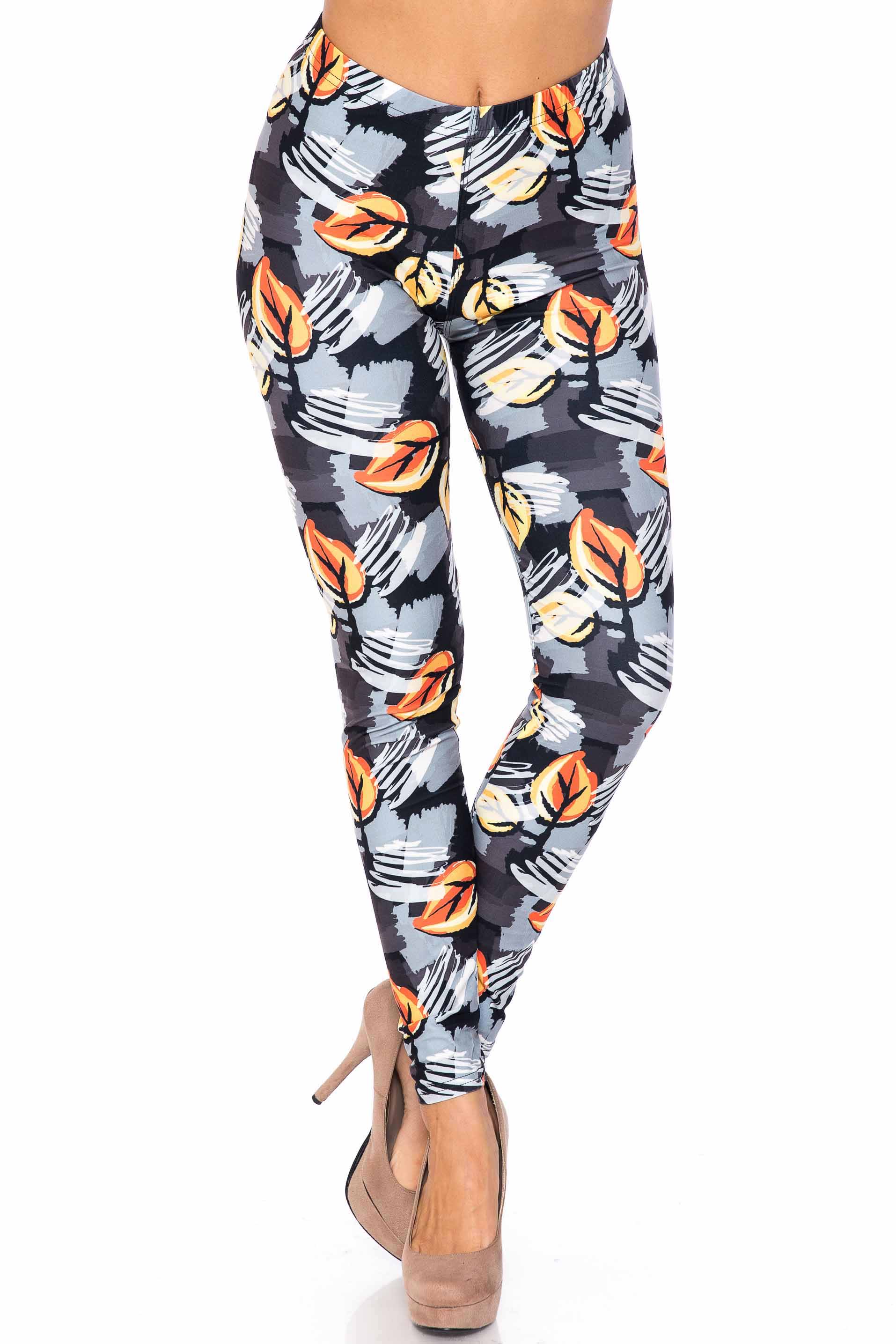Wholesale Creamy Soft Orange Leaf Breeze Extra Plus Size Leggings - 3X-5X - USA Fashion