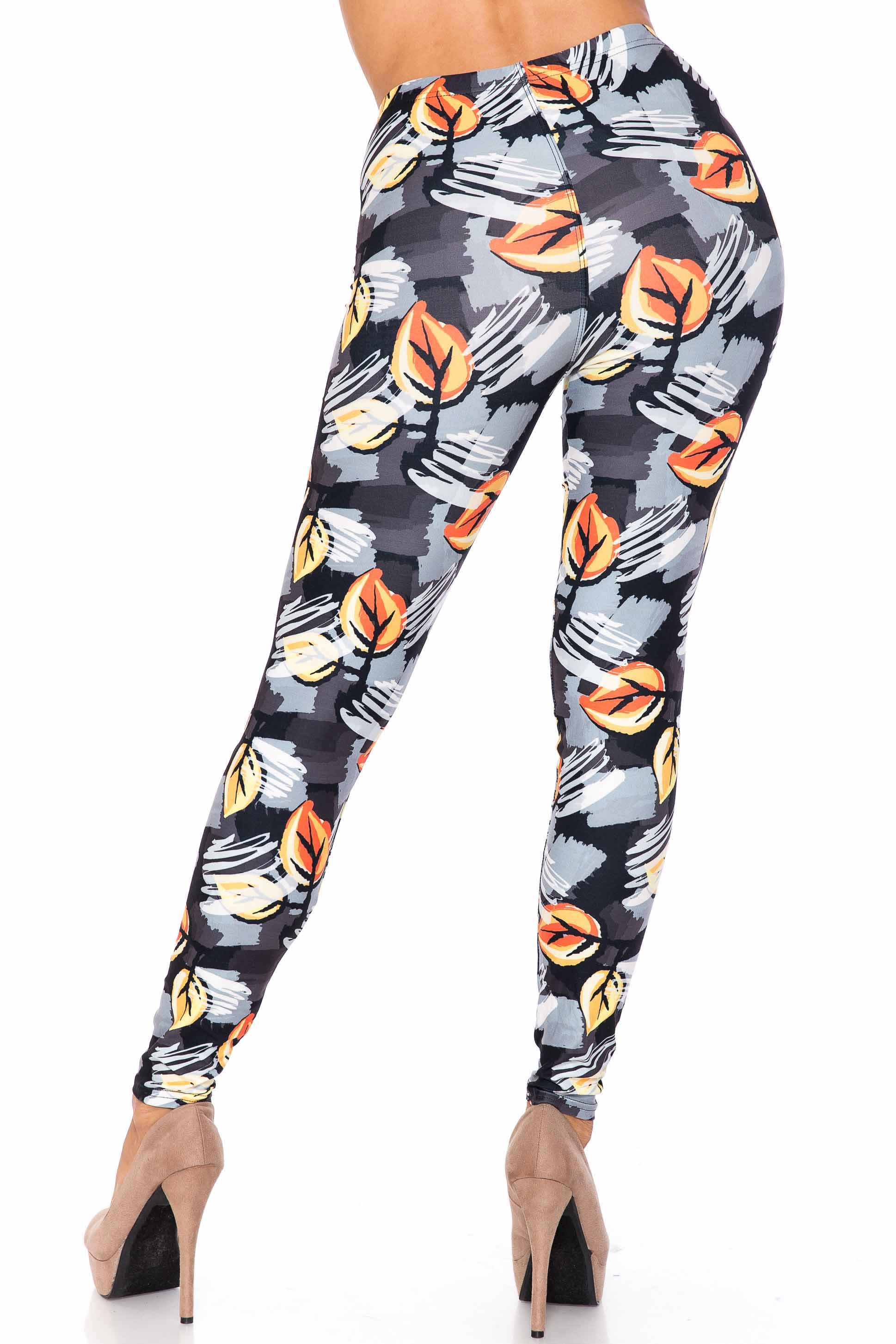 Wholesale Creamy Soft Orange Leaf Breeze Extra Plus Size Leggings - 3X-5X - USA Fashion