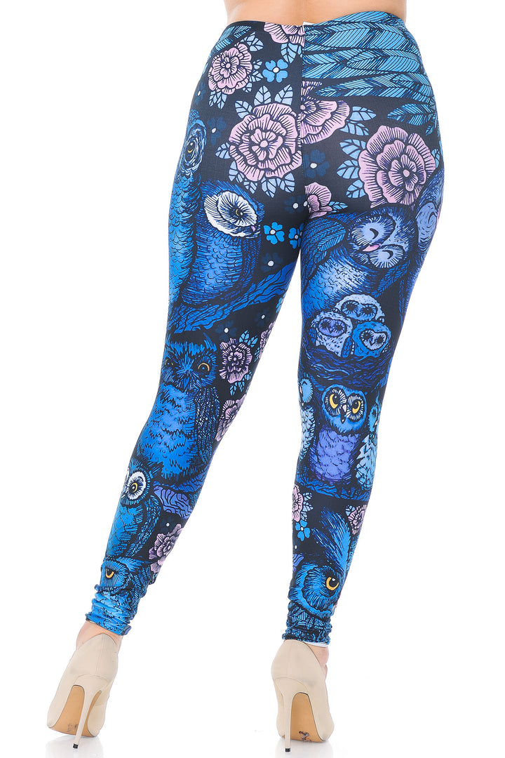 Wholesale Creamy Soft Blue Owl Collage Extra Plus Size Leggings - 3X-5X - USA Fashion