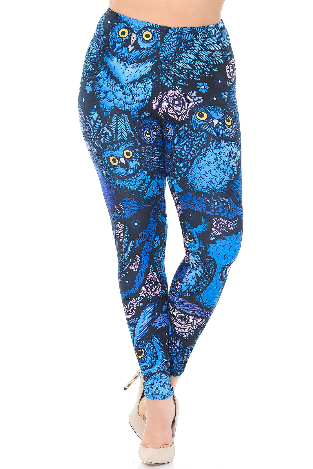 Wholesale Creamy Soft Blue Owl Collage Extra Plus Size Leggings - 3X-5X - USA Fashion