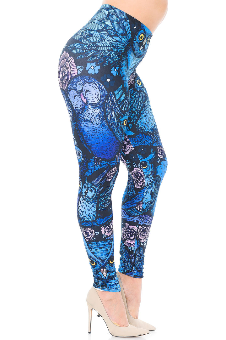 Wholesale Creamy Soft Blue Owl Collage Extra Plus Size Leggings - 3X-5X - USA Fashion