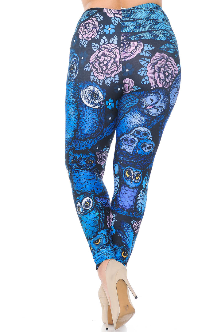 Wholesale Creamy Soft Blue Owl Collage Extra Plus Size Leggings - 3X-5X - USA Fashion