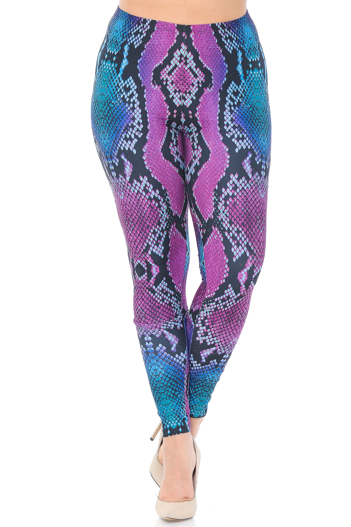 Wholesale Creamy Soft Pink and Blue Snakeskin Extra Plus Size Leggings - 3X-5X - USA Fashion