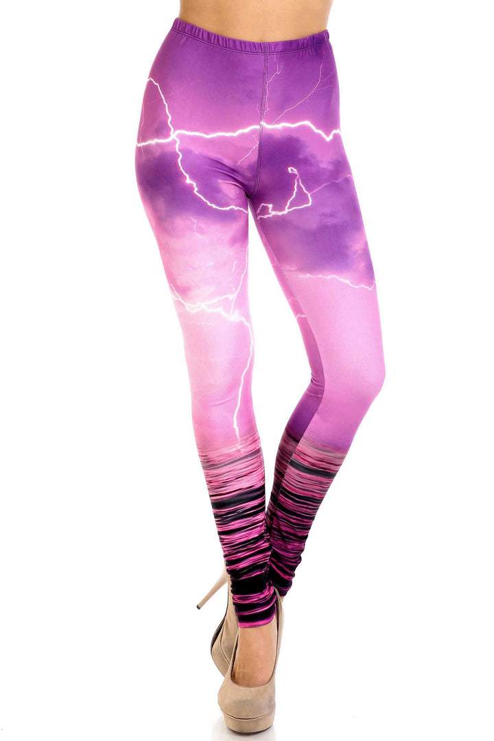 Wholesale Creamy Soft Pink Lightning Storm Extra Plus Size Leggings - 3X-5X - USA Fashion