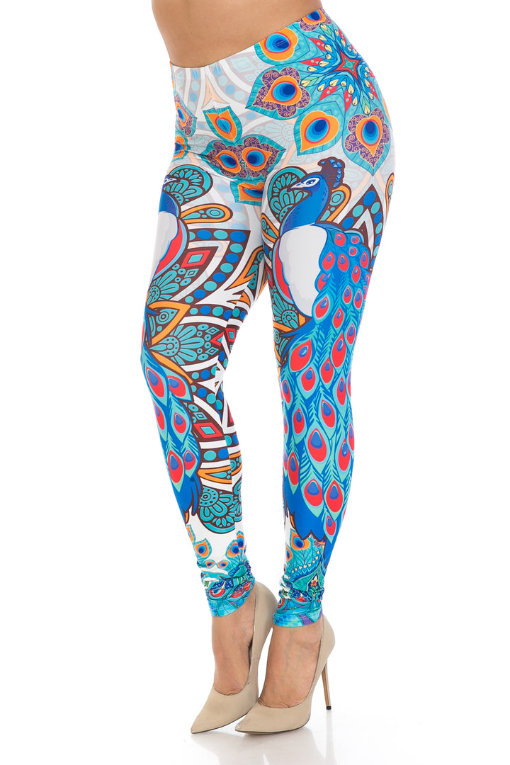 Wholesale Creamy Soft Pristine Peacock Extra Plus Size Leggings - 3X-5X - By USA Fashion