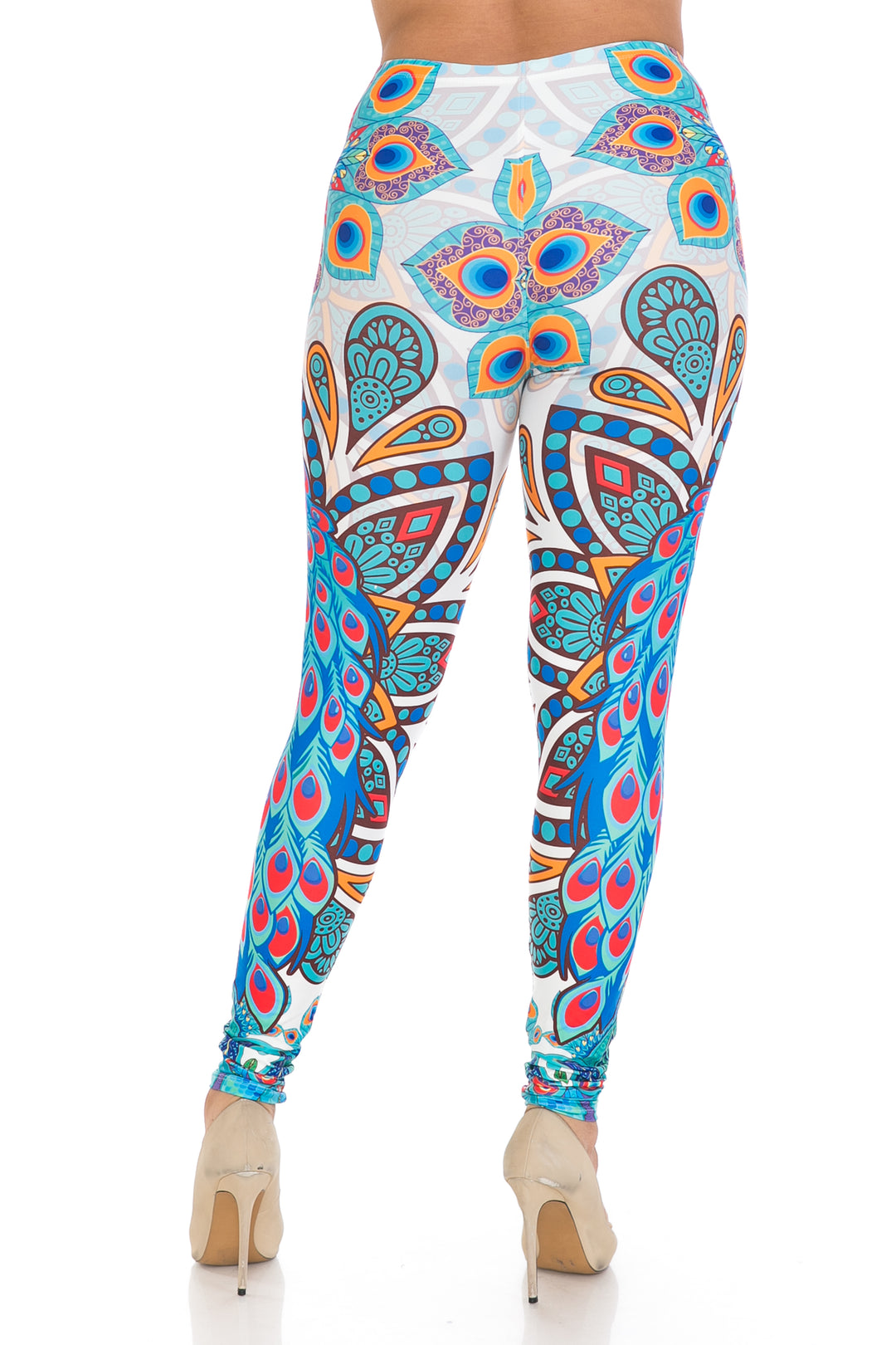Wholesale Creamy Soft Pristine Peacock Extra Plus Size Leggings - 3X-5X - By USA Fashion