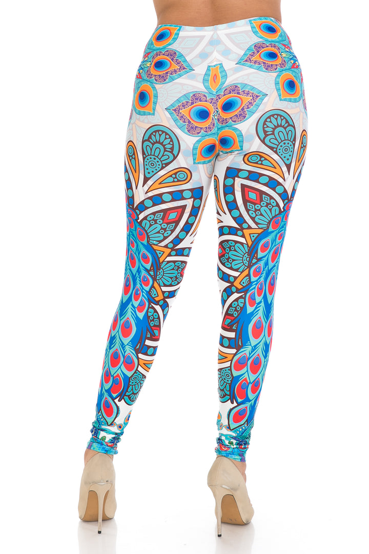 Wholesale Creamy Soft Pristine Peacock Extra Plus Size Leggings - 3X-5X - By USA Fashion