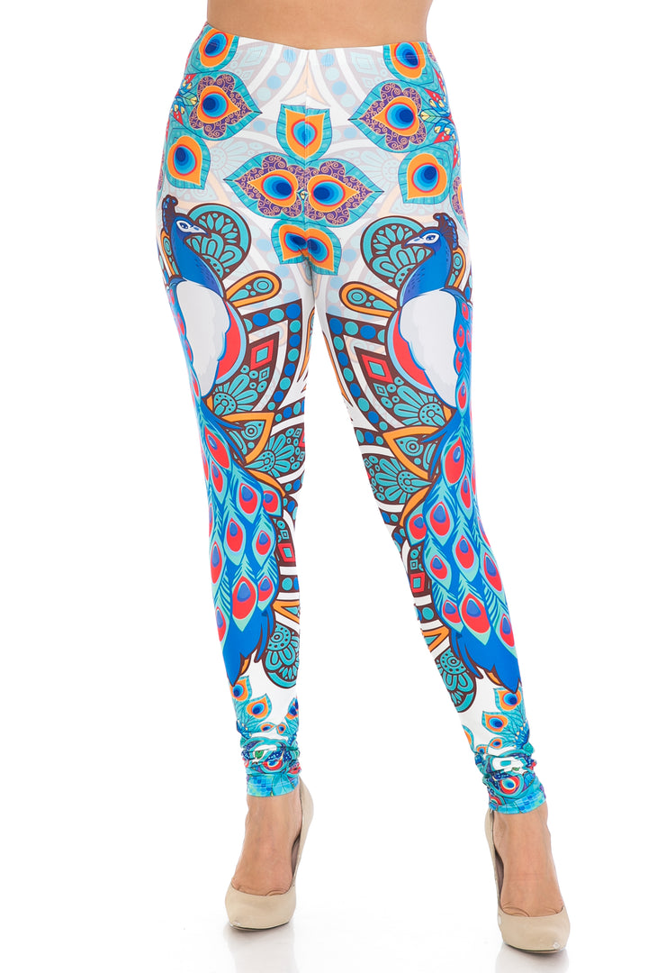 Wholesale Creamy Soft Pristine Peacock Extra Plus Size Leggings - 3X-5X - By USA Fashion