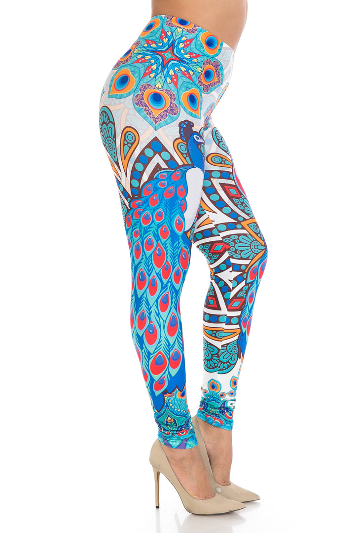 Wholesale Creamy Soft Pristine Peacock Extra Plus Size Leggings - 3X-5X - By USA Fashion