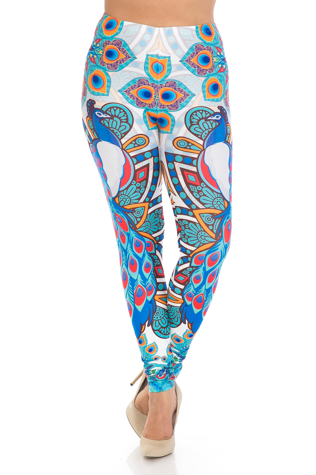 Wholesale Creamy Soft Pristine Peacock Extra Plus Size Leggings - 3X-5X - By USA Fashion