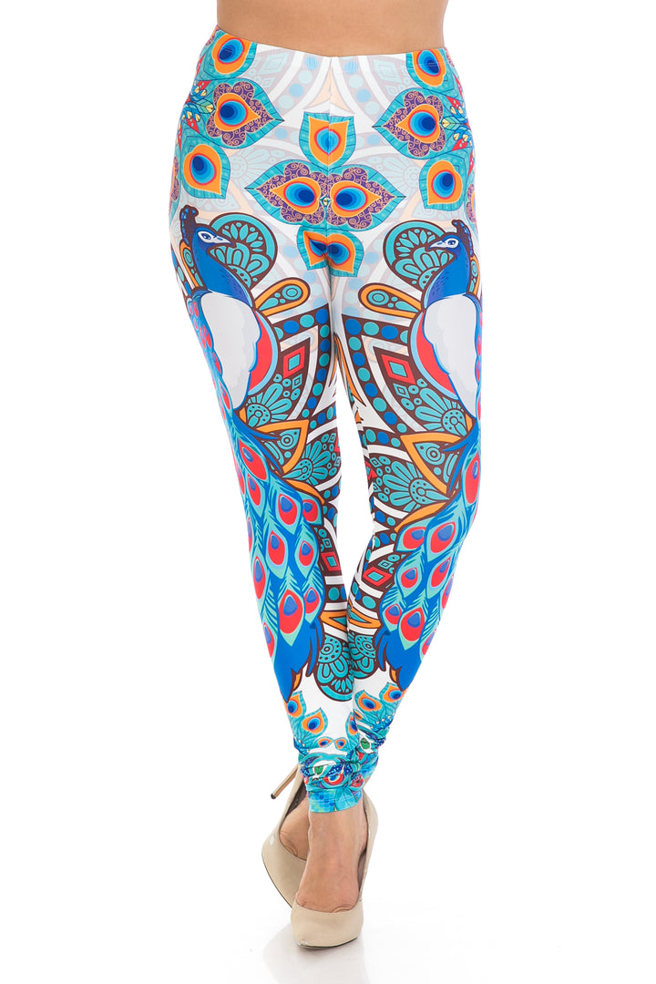 Wholesale Creamy Soft Pristine Peacock Extra Plus Size Leggings - 3X-5X - By USA Fashion
