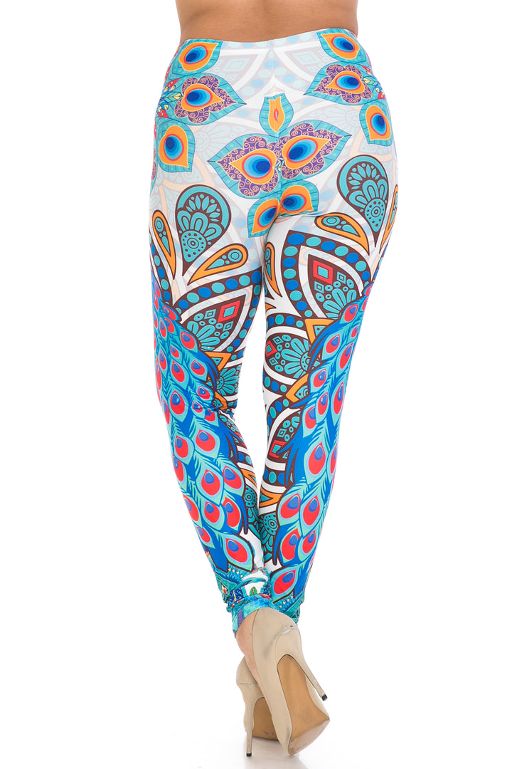 Wholesale Creamy Soft Pristine Peacock Extra Plus Size Leggings - 3X-5X - By USA Fashion