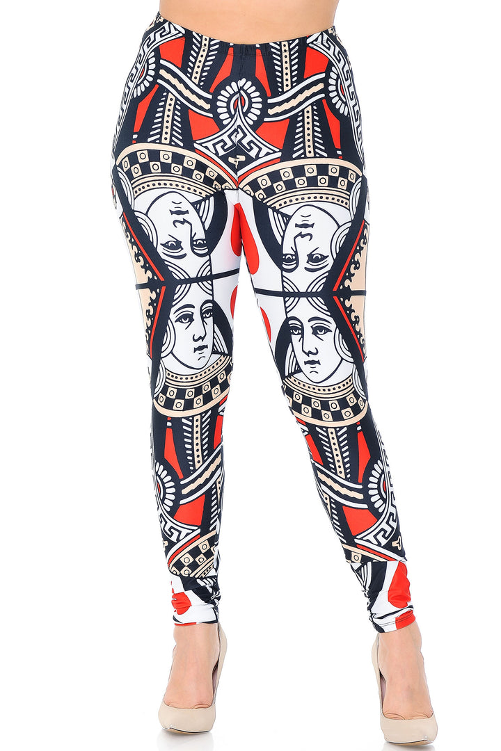 Wholesale Creamy Soft Queen of Hearts Extra Plus Size Leggings - 3X-5X - USA Fashion