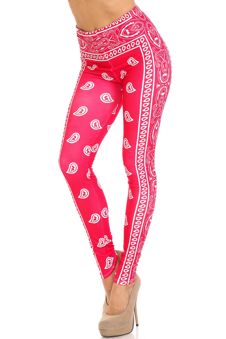 Wholesale Creamy Soft Red Bandana Extra Plus Size Leggings - 3X-5X - USA Fashion