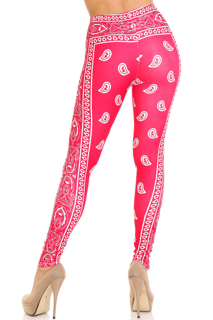Wholesale Creamy Soft Red Bandana Extra Plus Size Leggings - 3X-5X - USA Fashion
