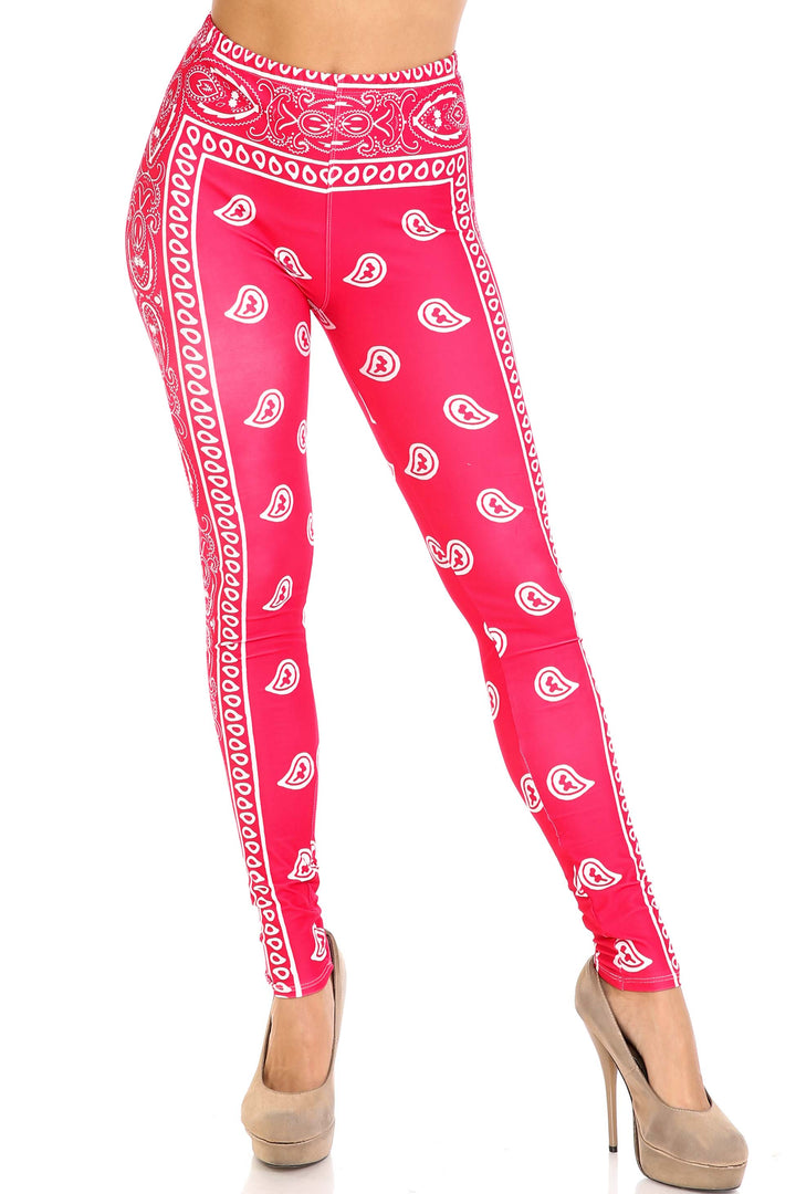 Wholesale Creamy Soft Red Bandana Extra Plus Size Leggings - 3X-5X - USA Fashion