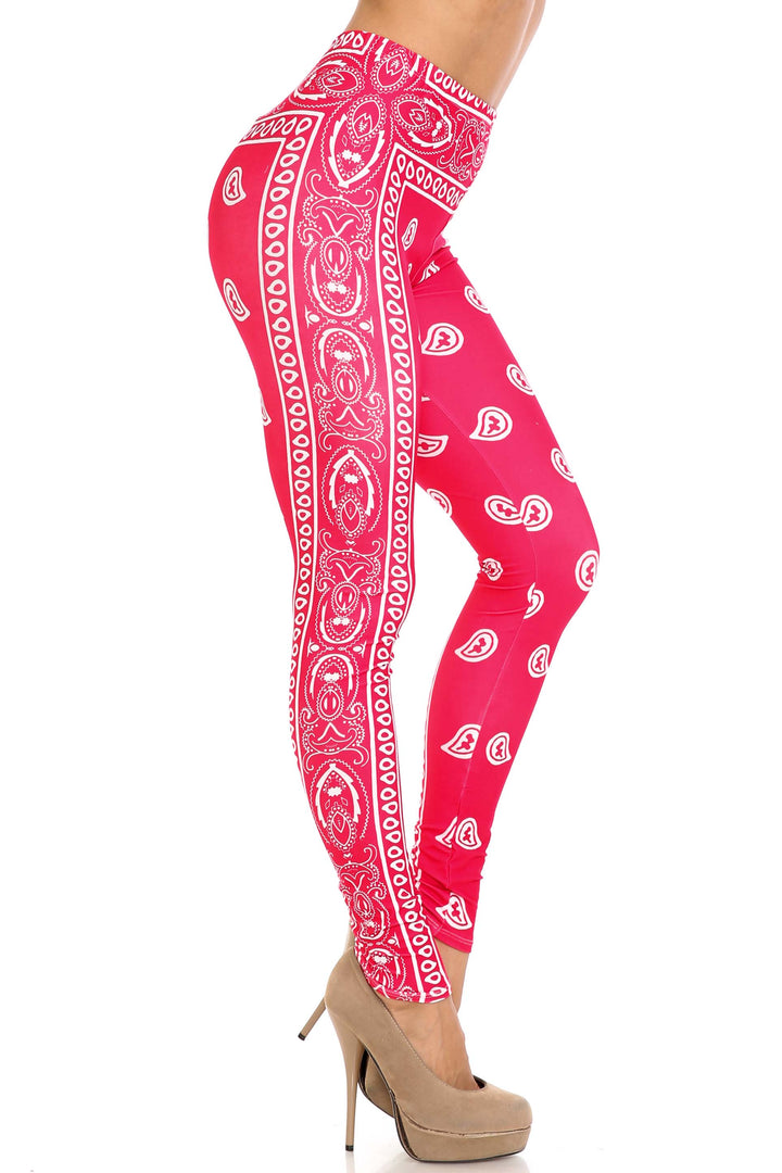 Wholesale Creamy Soft Red Bandana Extra Plus Size Leggings - 3X-5X - USA Fashion