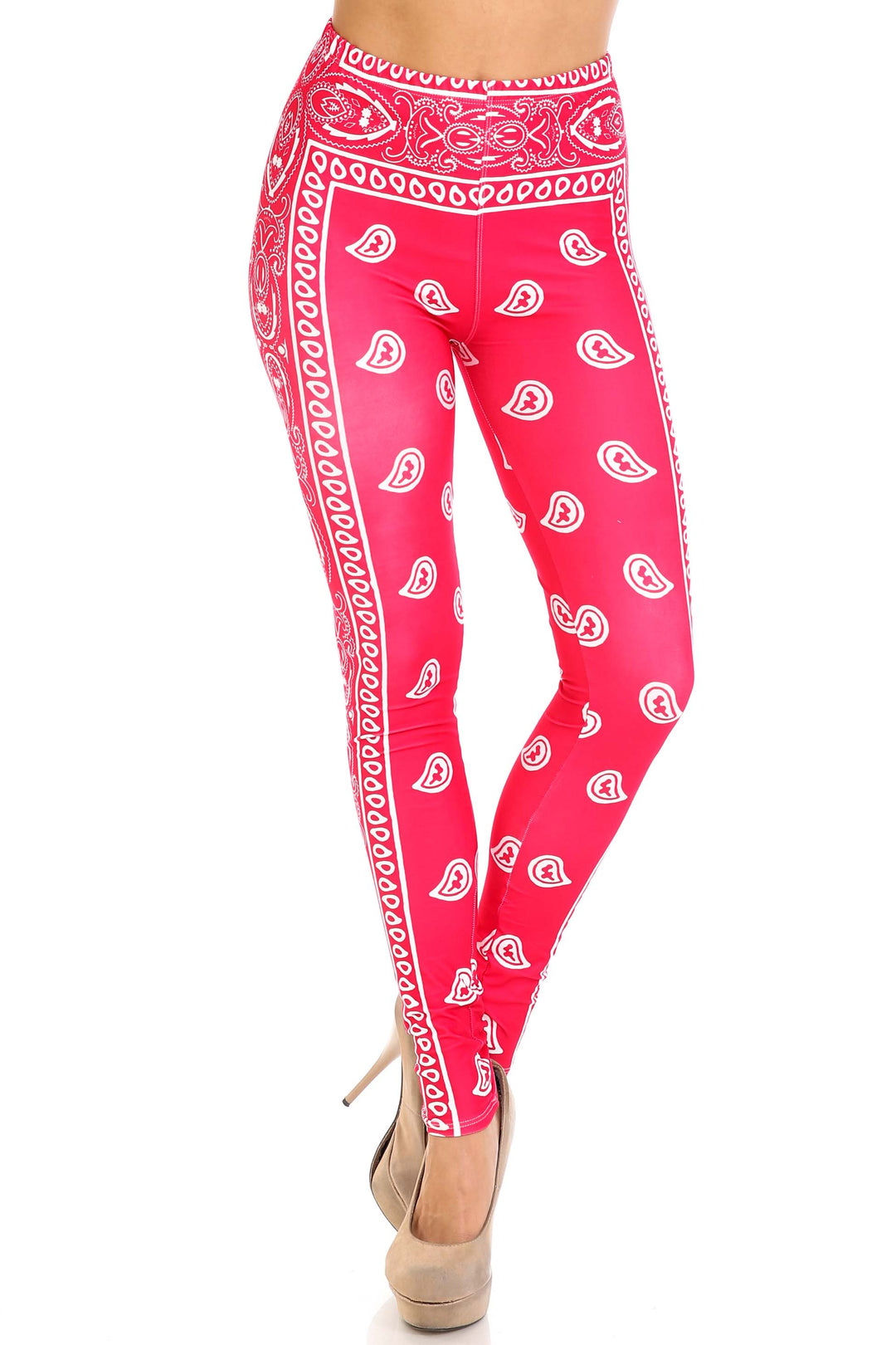 Wholesale Creamy Soft Red Bandana Extra Plus Size Leggings - 3X-5X - USA Fashion