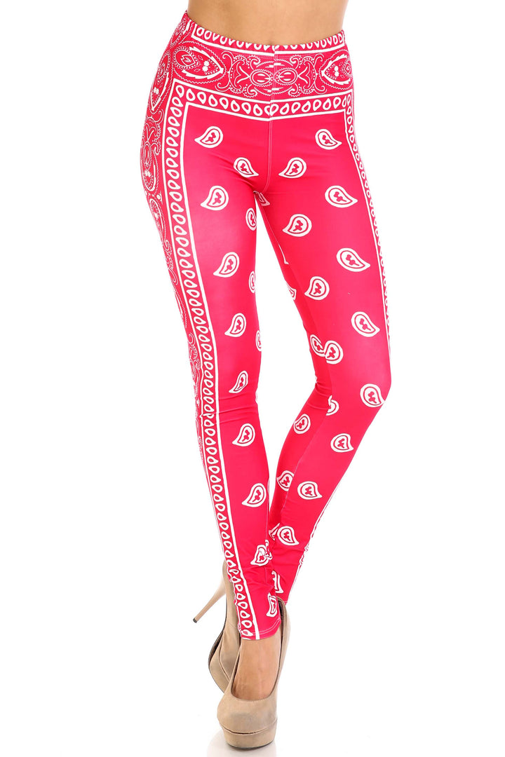 Wholesale Creamy Soft Red Bandana Extra Plus Size Leggings - 3X-5X - USA Fashion