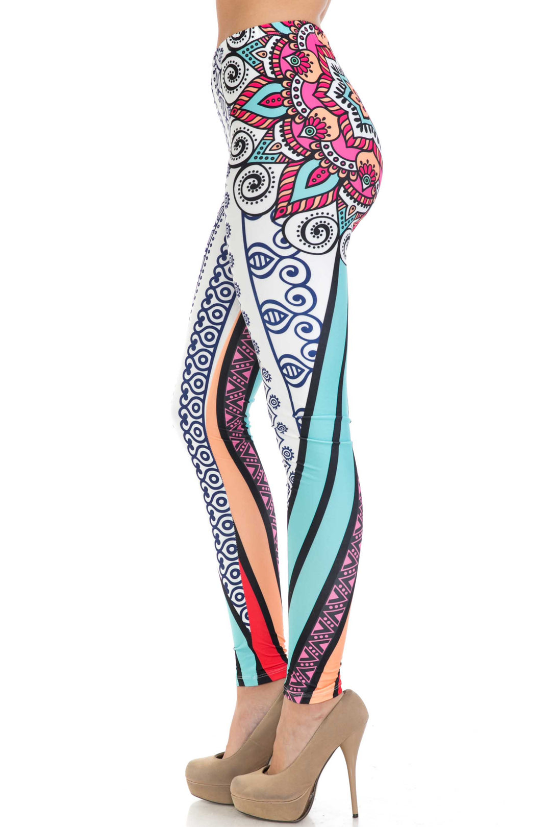 Wholesale Creamy Soft Sexy Vertical Contouring Mandala Extra Plus Size Leggings - 3X-5X - USA Fashion
