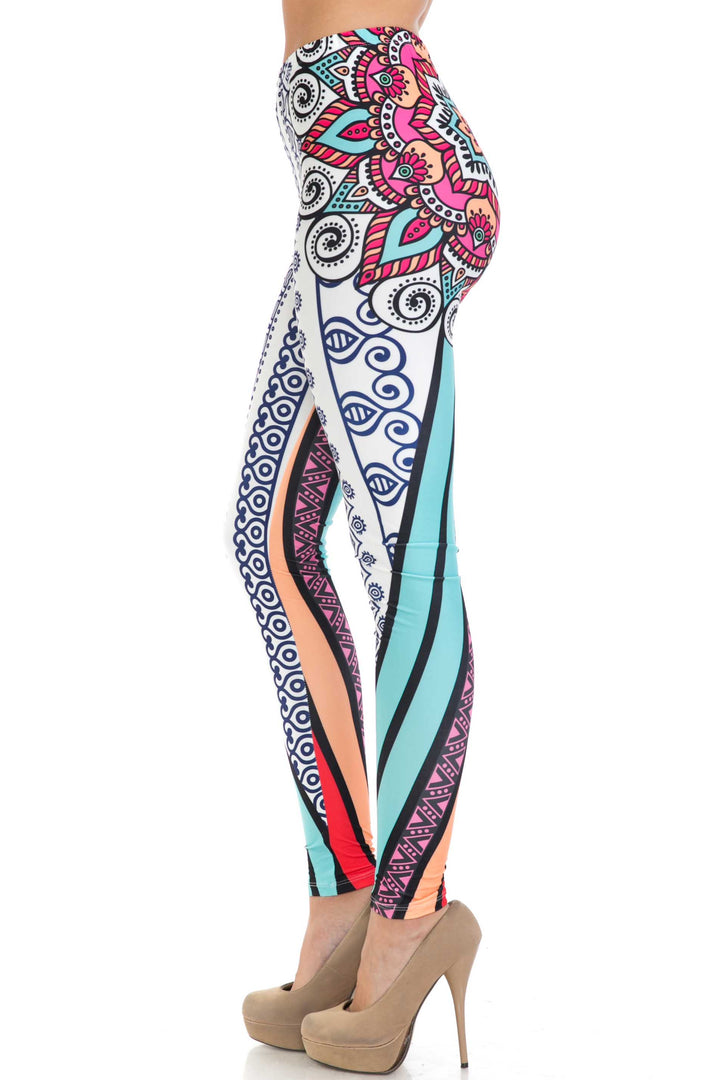 Wholesale Creamy Soft Sexy Vertical Contouring Mandala Extra Plus Size Leggings - 3X-5X - USA Fashion