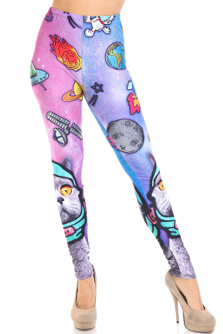 Wholesale Creamy Soft Space Cat Extra Plus Size Leggings - 3X-5X - USA Fashion