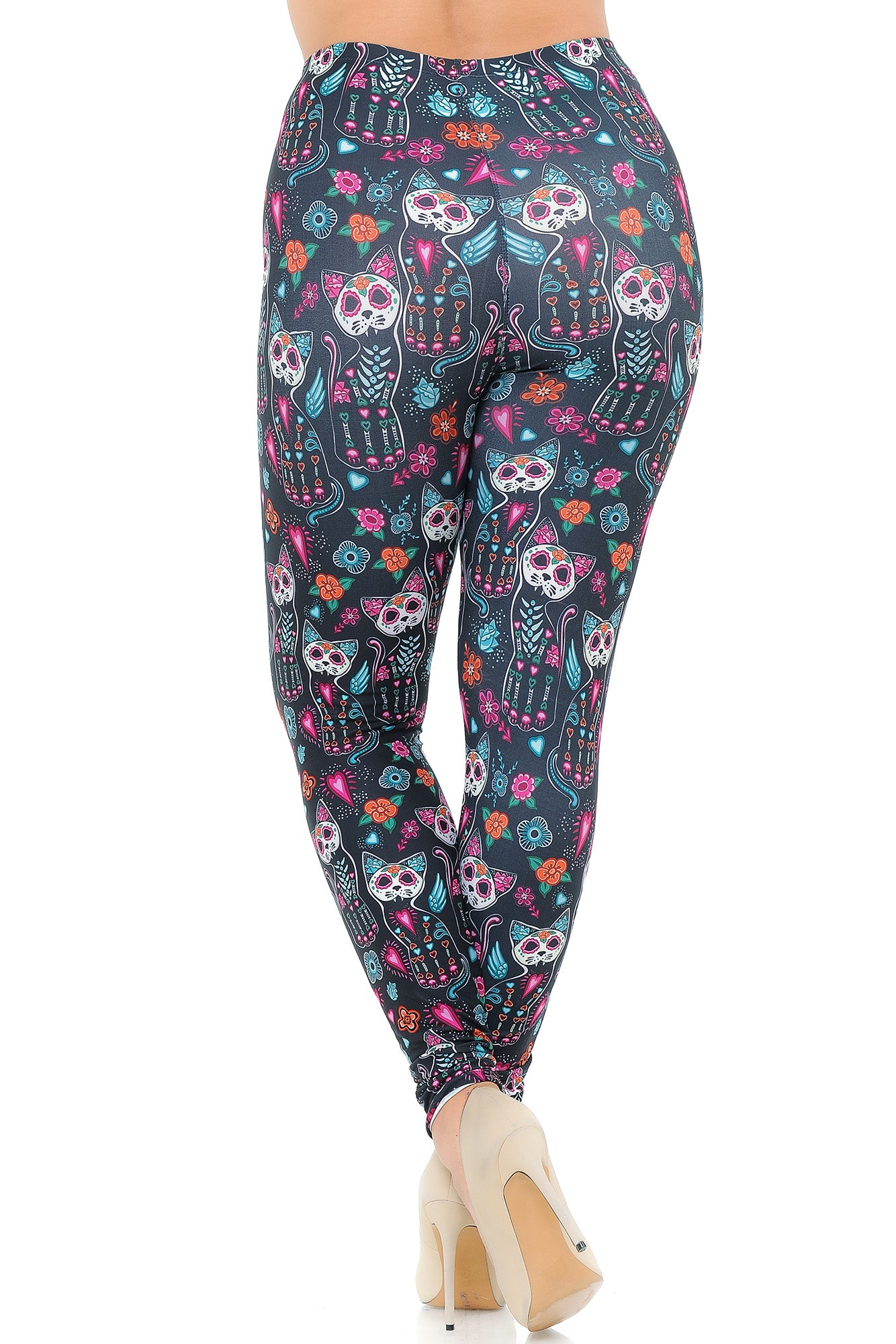 Wholesale Creamy Soft Sugar Skull Kitty Cats Extra Plus Size Leggings - 3X-5X - USA Fashion