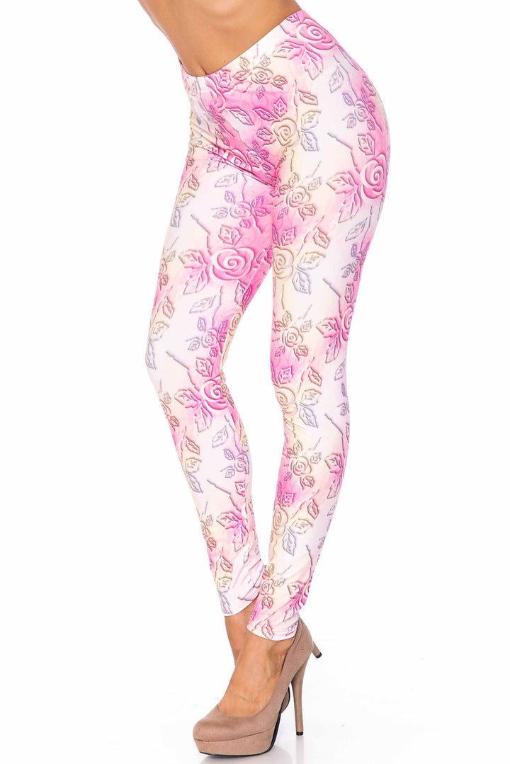 Wholesale Creamy Soft 3D Pastel Ombre Rose Extra Plus Size Leggings - USA Fashion
