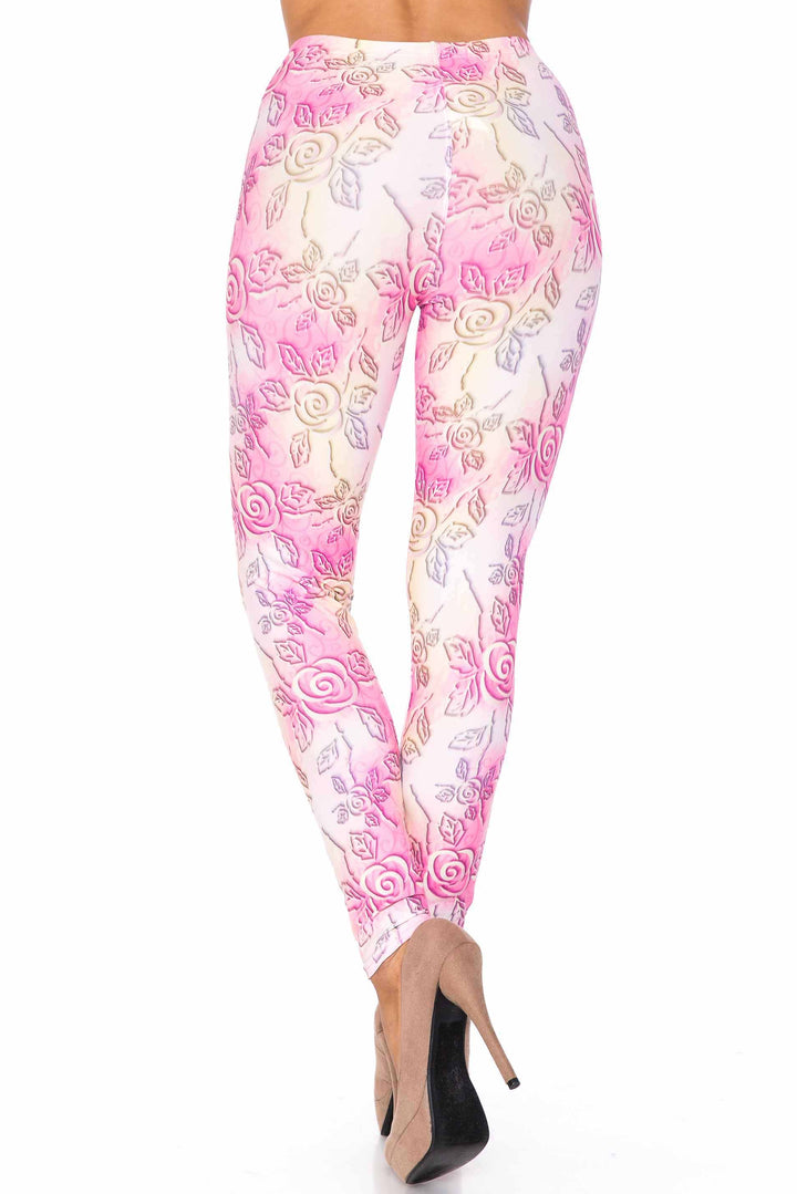 Wholesale Creamy Soft 3D Pastel Ombre Rose Extra Plus Size Leggings - USA Fashion