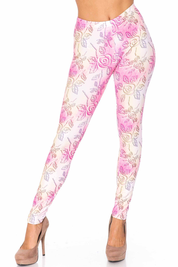 Wholesale Creamy Soft 3D Pastel Ombre Rose Extra Plus Size Leggings - USA Fashion