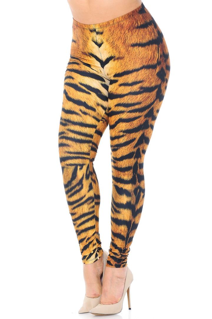 Wholesale Creamy Soft Tiger Print Extra Plus Size Leggings - 3X-5X - USA Fashion