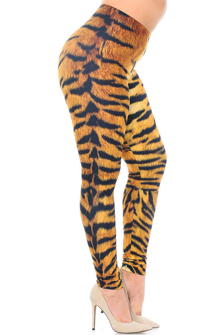 Wholesale Creamy Soft Tiger Print Extra Plus Size Leggings - 3X-5X - USA Fashion