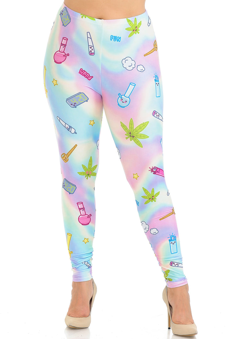 Wholesale Creamy Soft Marijuana Life Extra Plus Size Leggings - 3X-5X - USA Fashion