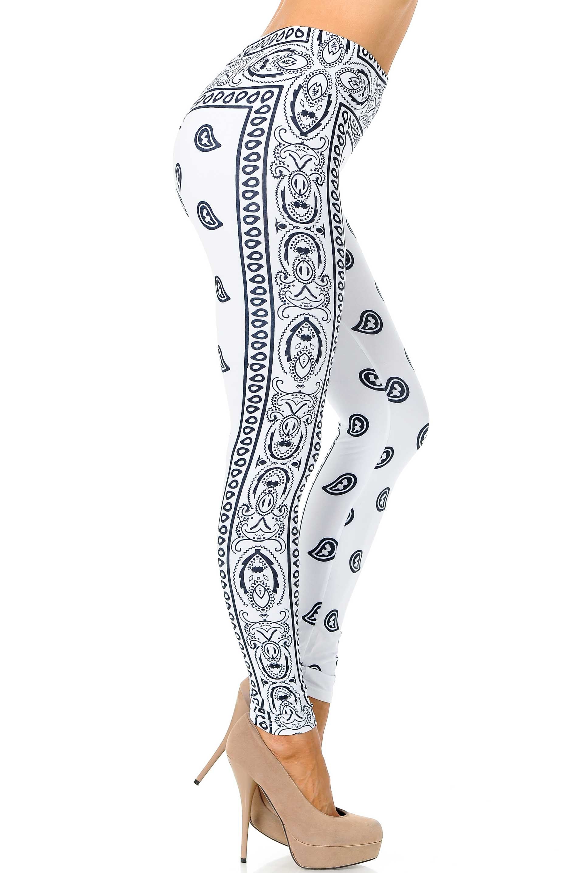 Wholesale Creamy Soft White Bandana Extra Plus Size Leggings - 3X-5X - USA Fashion