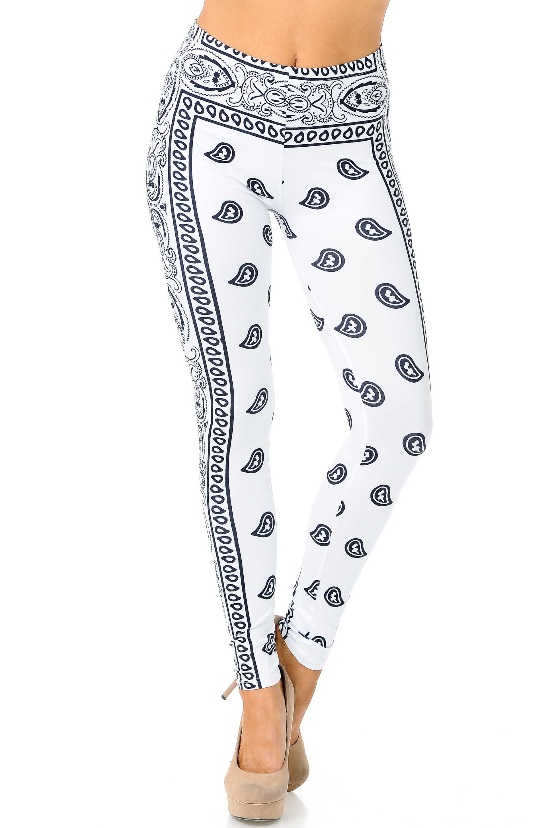 Wholesale Creamy Soft White Bandana Extra Plus Size Leggings - 3X-5X - USA Fashion