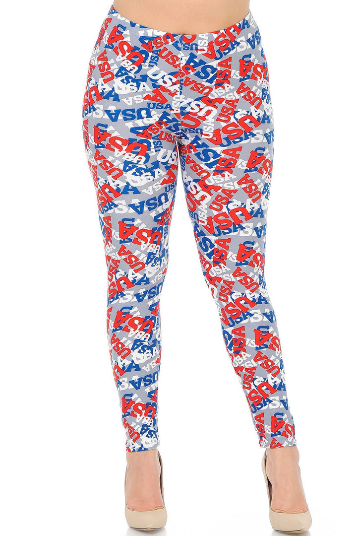 Wholesale Buttery Smooth All Over USA Extra Plus Size Leggings - 3X-5X