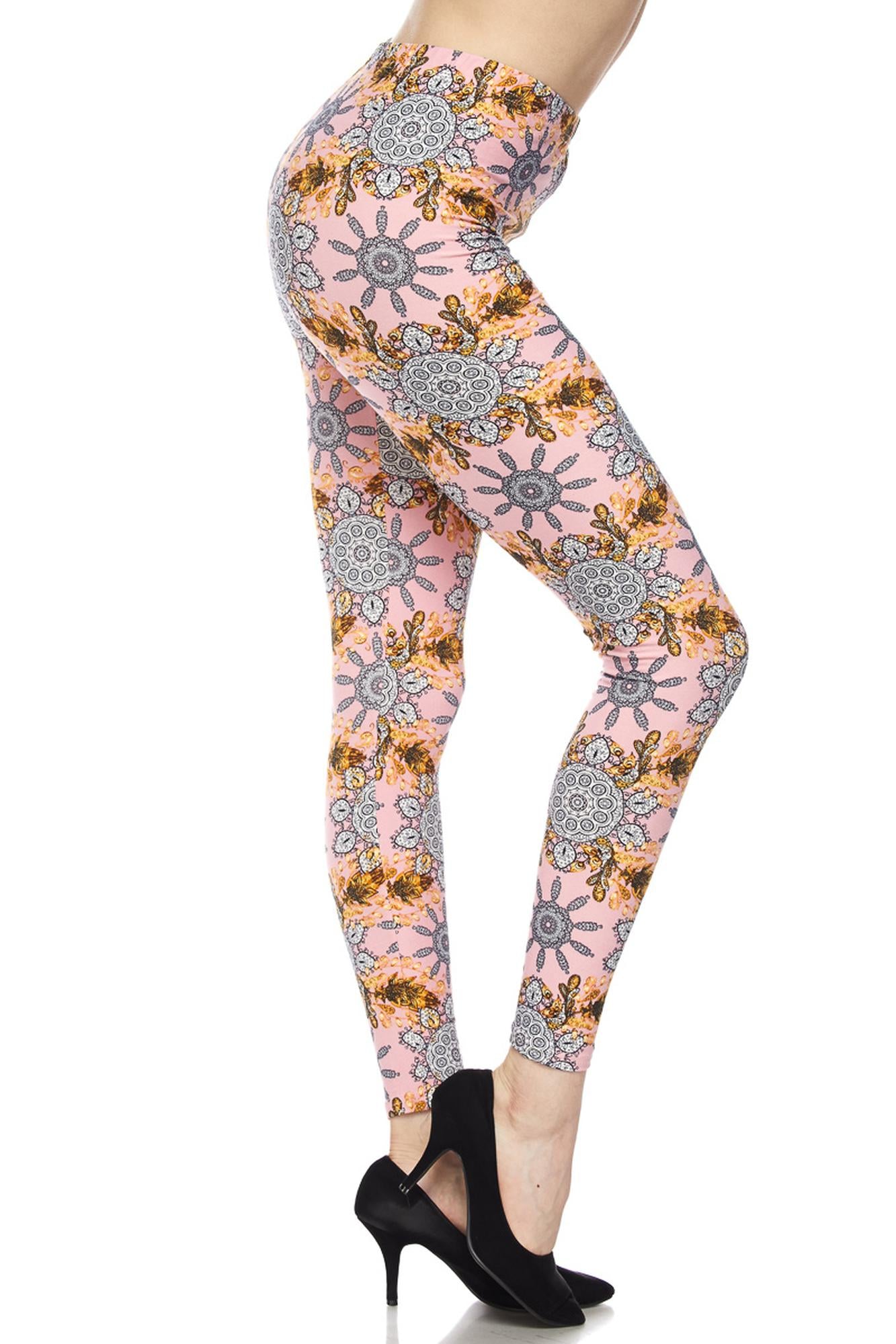 Wholesale Buttery Smooth Plus Size Gorgeous Pink Motif Leggings