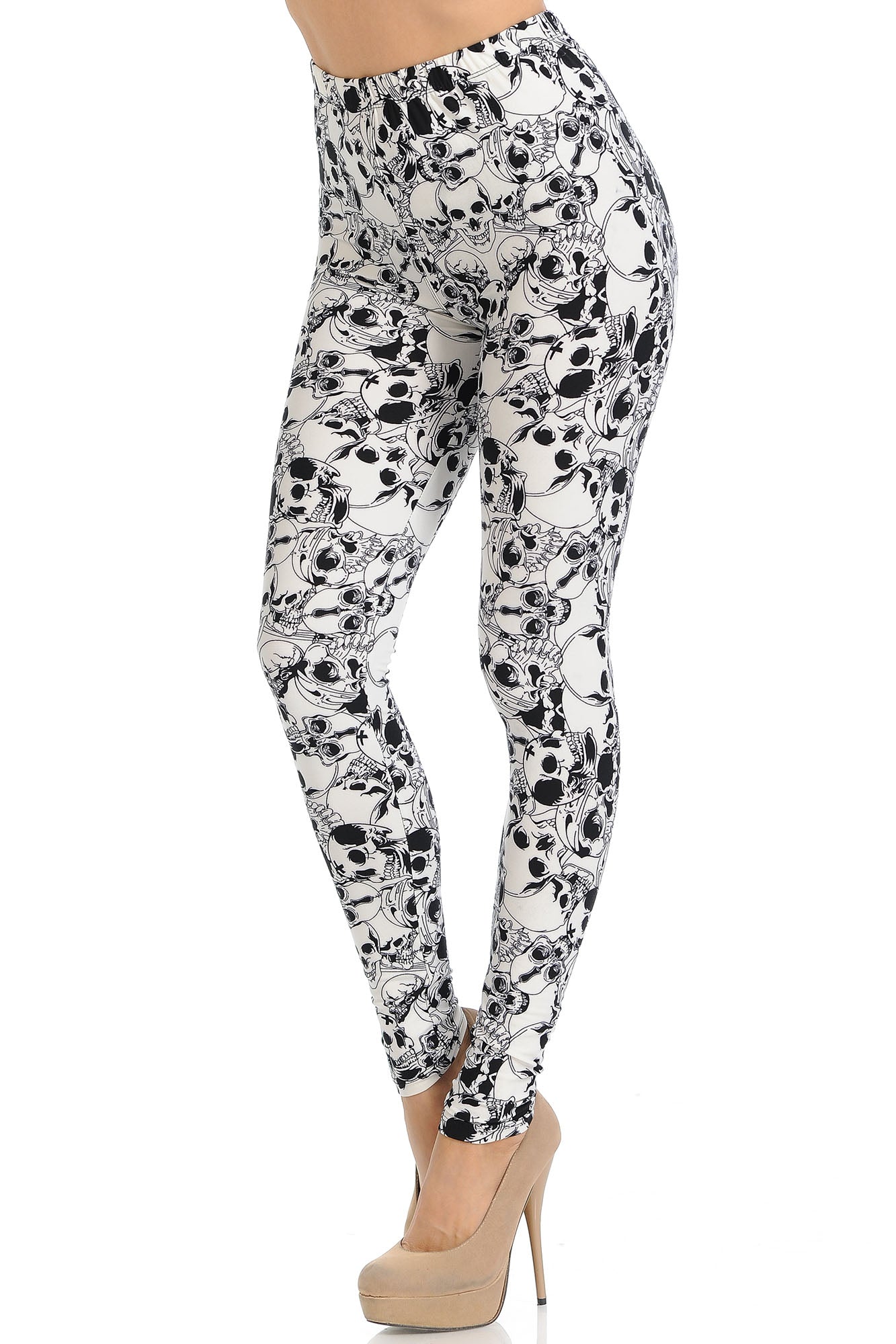 Wholesale Buttery Smooth White Layers of Skulls Leggings