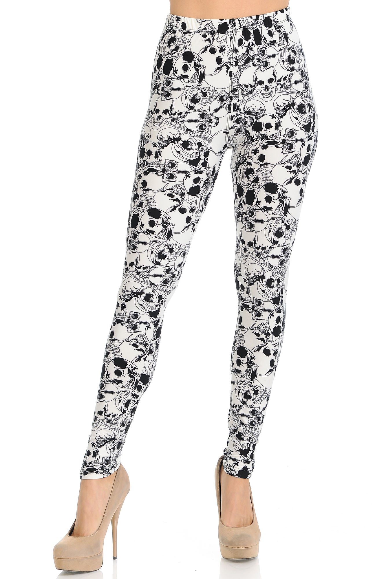 Wholesale Buttery Smooth White Layers of Skulls Leggings